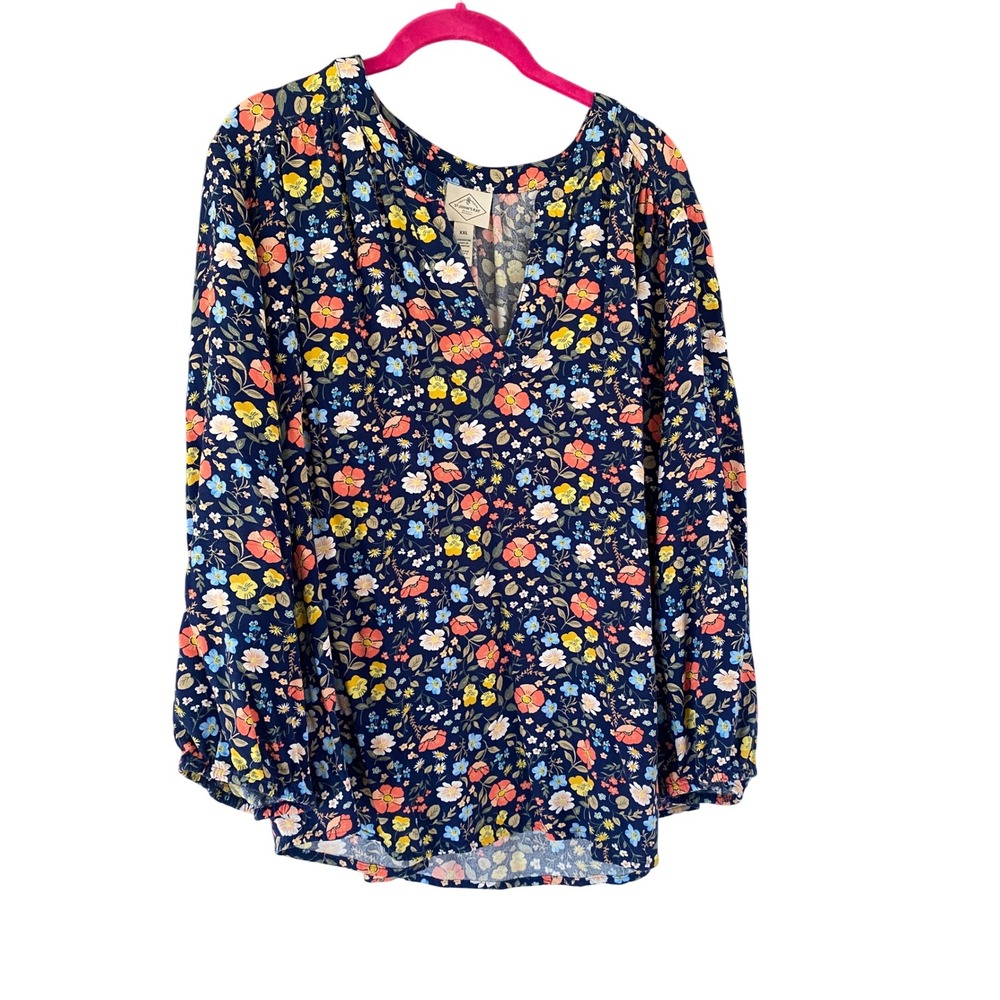 St Johns Bay Floral Print Long Sleeve Blouse XXL Casual Top Autumn Plus Curvy